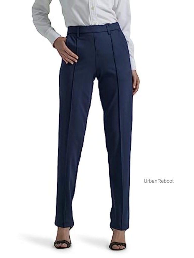 Mid-Rise Slim Fit Straight Leg Pull-On Pants With Pockets
